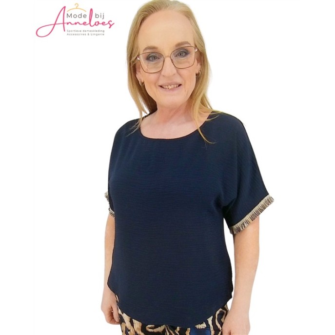 Batida Blouse KM rafels Navy blue